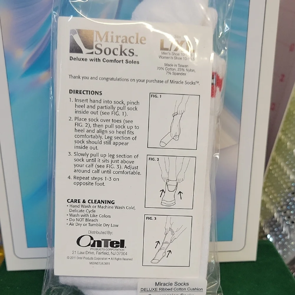 Miracle Socks Deluxe Comfort L/XL - White New In Pack